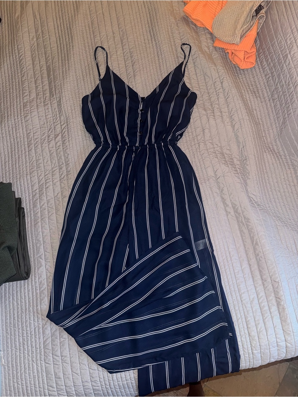 Navy striped wide leg jump suit